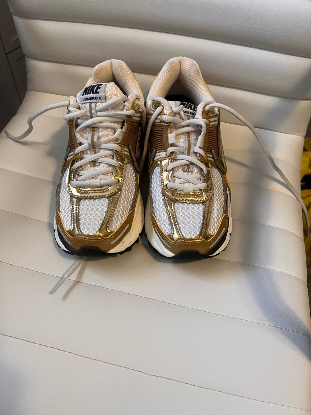 Nike Vomero 5 White and Gold Metallic Sneakers